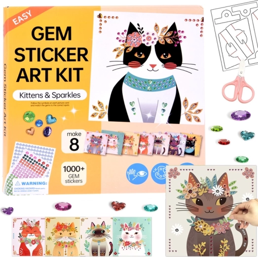 Création de stickers diamantés chatons et paillettes – kit créatif de 8 images