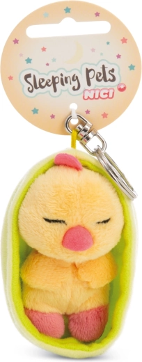 Porte-clés en peluche NICI Sleeping Pets poussin endormi dans un étui vert 12 cm
