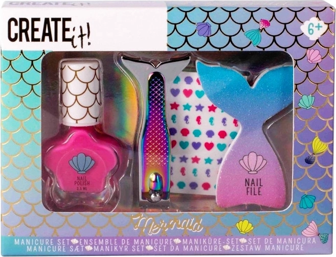 Create It! manucure sirène – coffret pour enfants avec vernis rose et autocollants