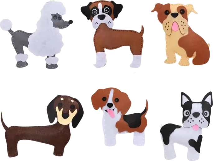 6 chiens en feutrine dans un seul kit