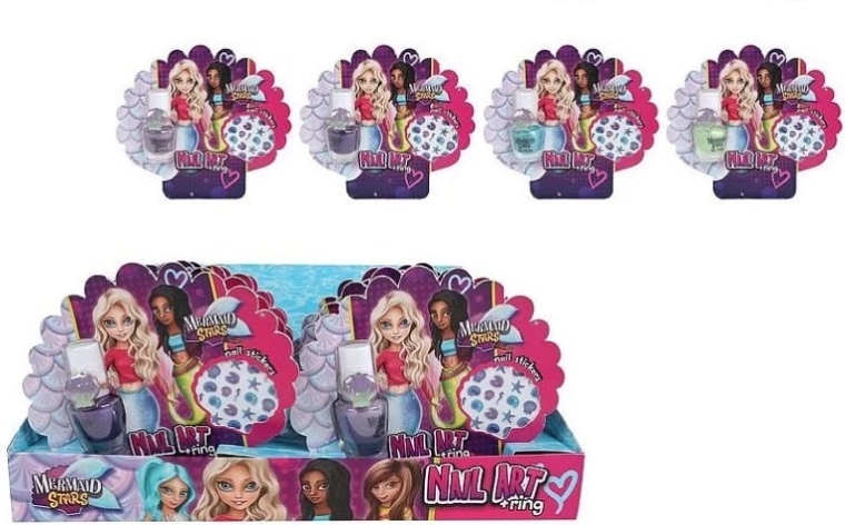 Mermaid Stars – set enfant de décoration des ongles 4×5 ml (vernis, autocollants et bagues)
