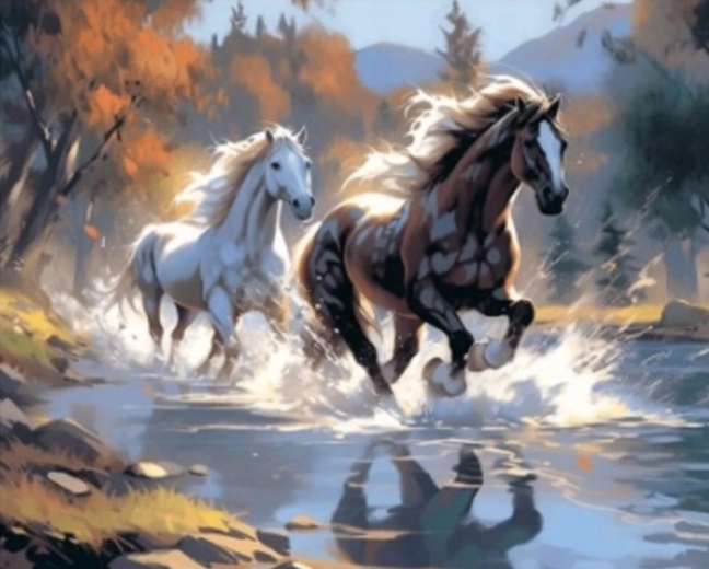 Peinture par numéros – chevaux au galop 40 × 50 cm