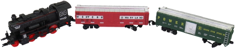 Locomotive et deux wagons dans le set