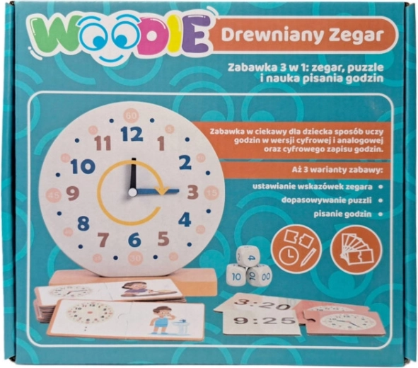 Horloge éducative en bois WOODIE 3-en-1