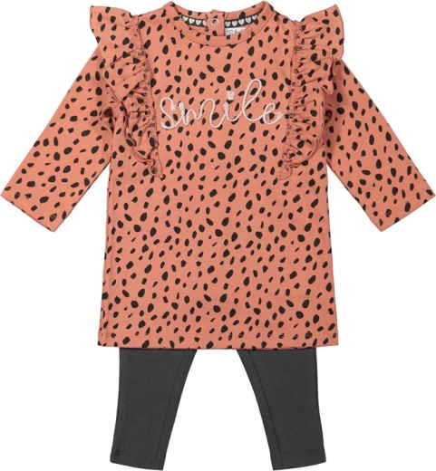Ensemble fille Dirkje : robe/tunique et leggings à pois roses
