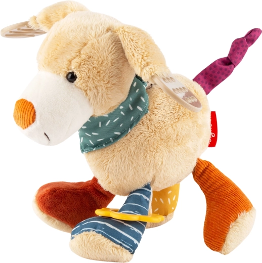Jouet d’éveil chien avec papier bruissant, hochet vibrant et anneau de dentition Sigikid