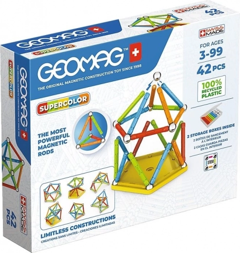 jeu de construction magnétique Geomag Supercolor Panels recyclé, 42 pièces