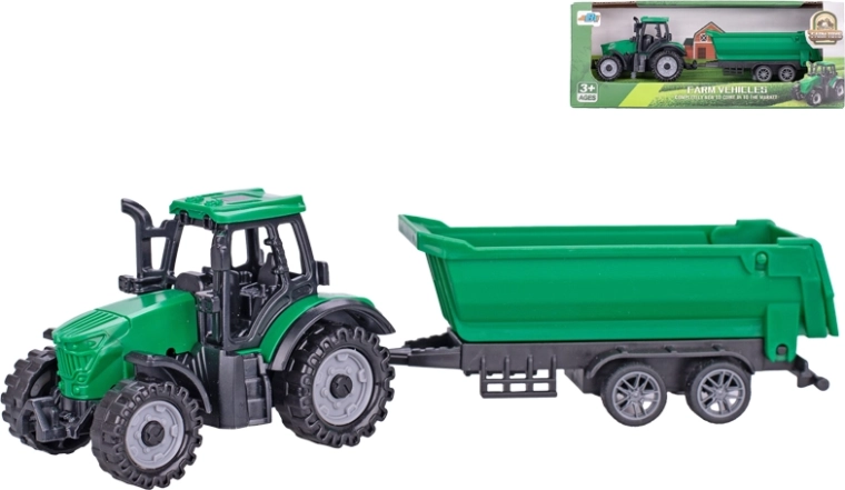Tracteur en plastique avec remorque 18 cm