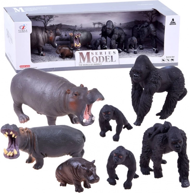 Ensemble de figurines safari avec zèbres et lions – Gorille et hippopotame