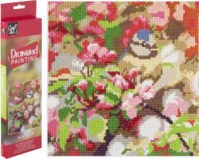 peinture diamant mésange sur branche 30 × 30 cm