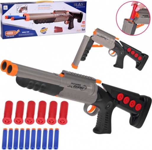 Fusil à pompe en mousse pour enfants à double canon avec douilles et fléchettes à ventouse