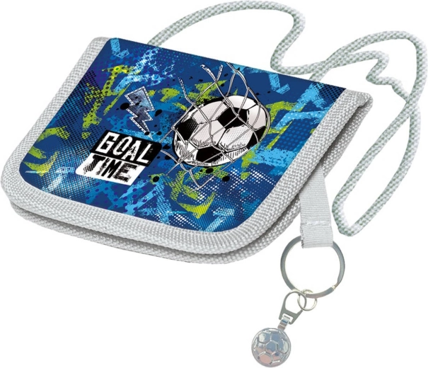 Portefeuille enfant à porter au cou Goal Time football avec porte-clés
