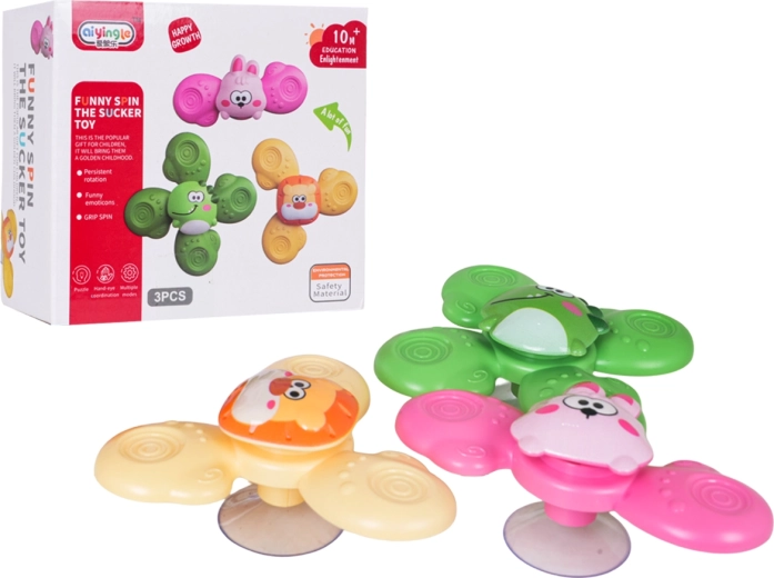 Ensemble de spinners colorés avec animaux et ventouse (3 pcs)