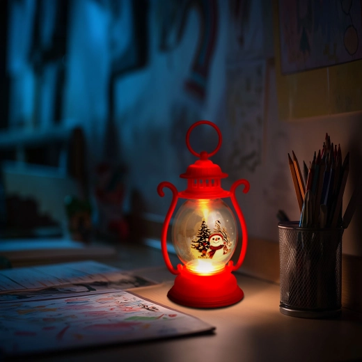 Lanterne décorative de Noël rouge avec bonhomme de neige