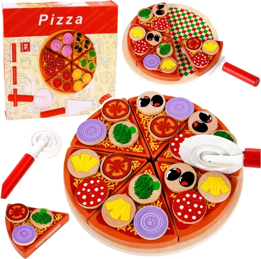 Pizza en bois à découper avec scratch et accessoires