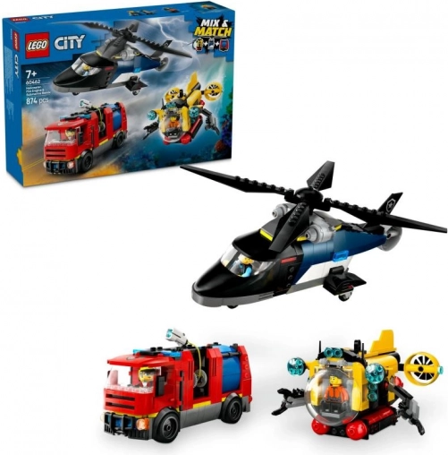 LEGO CITY hélicoptère, camion de pompiers et sous-marin