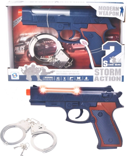 Pistolet de police et menottes avec son