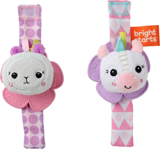 Bright Starts hochet et anneau de dentition à porter au poignet, 2 pièces (licorne et lama) dès la naissance