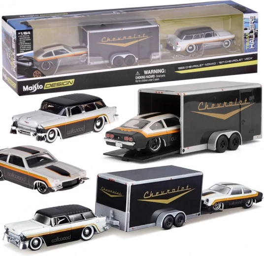 Voitures métalliques Maisto Chevrolet Nomad 1955 et Chevrolet Vega 1971 avec remorque