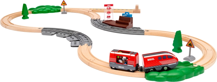 Coffret de train BRIO World avec locomotive à remontoir, ensemble en bois 28 pièces