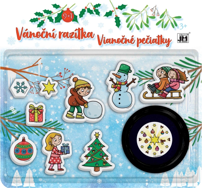 Set de tampons Noël pour enfants, 9 pièces avec coussinet bleu