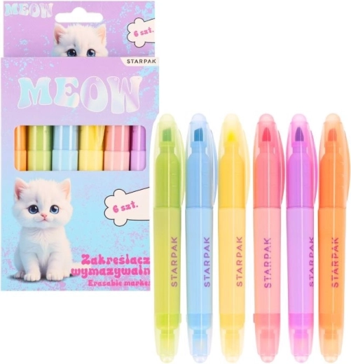 Surligneurs effaçables motif chaton, lot de 6 pièces