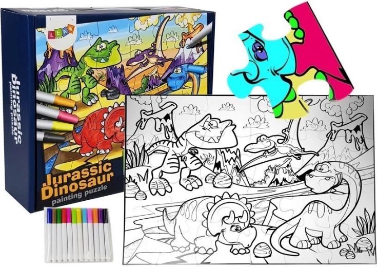 Puzzle à colorier Dinosaures avec feutres