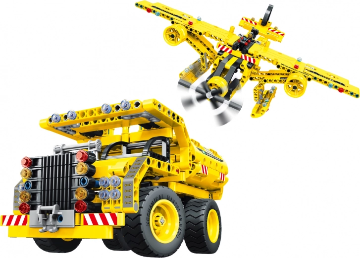 Jeu de construction camion-benne et avion 2-en-1 37 cm