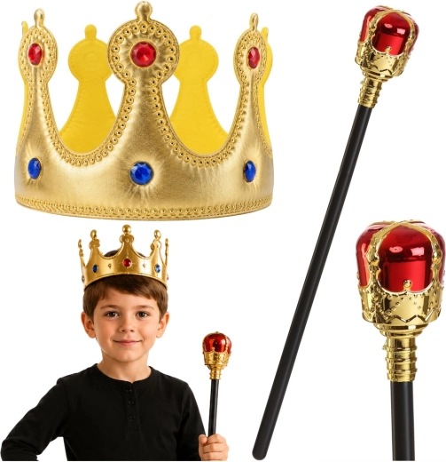 Ensemble royal pour enfant – couronne dorée et sceptre