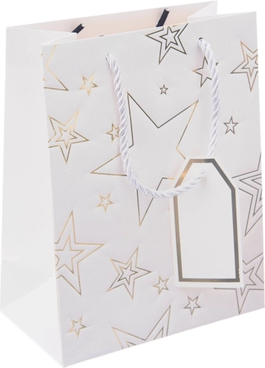 Sac cadeau en papier blanc avec motif étoile 18 × 10 × 23 cm