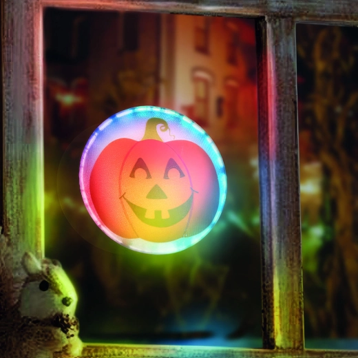 Décoration LED autocollante d’Halloween en forme de citrouille RGB