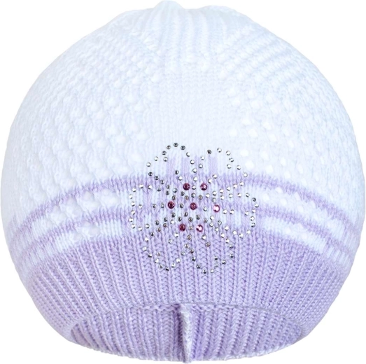 Bonnet tricoté New Baby fleur violette 3–4 ans