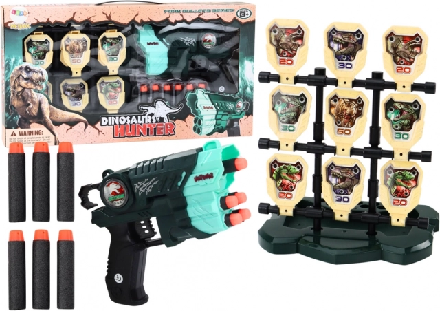 Pistolet avec cible et fléchettes en mousse - dinosaures