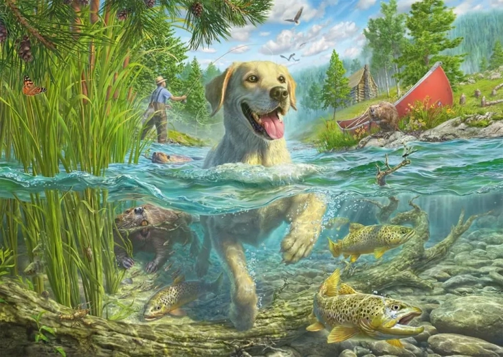 Puzzle Schmidt Labrador à la pêche 1000 pièces