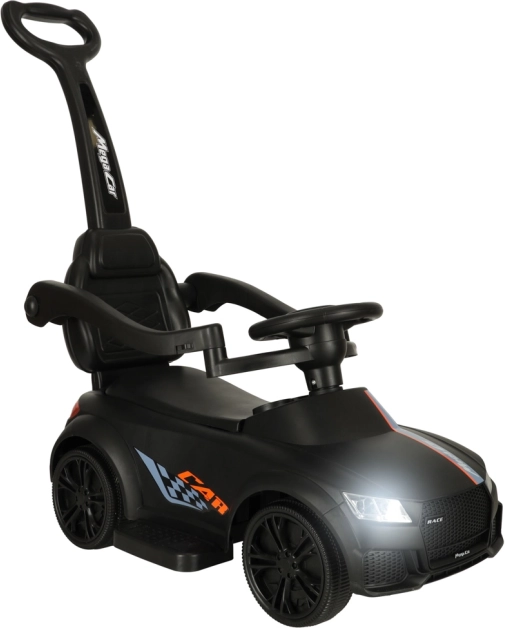 voiture à chevaucher 3-en-1 avec poignée de guidage, lumières et sons – noire