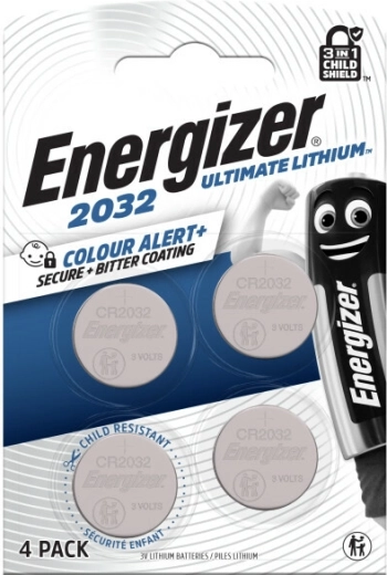Energizer Ultimate Lithium CR2032 pile bouton 4 pcs avec technologie Color Alert