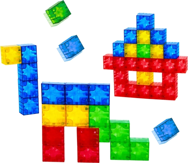 Cubes transparents colorés pour des constructions 2D et 3D