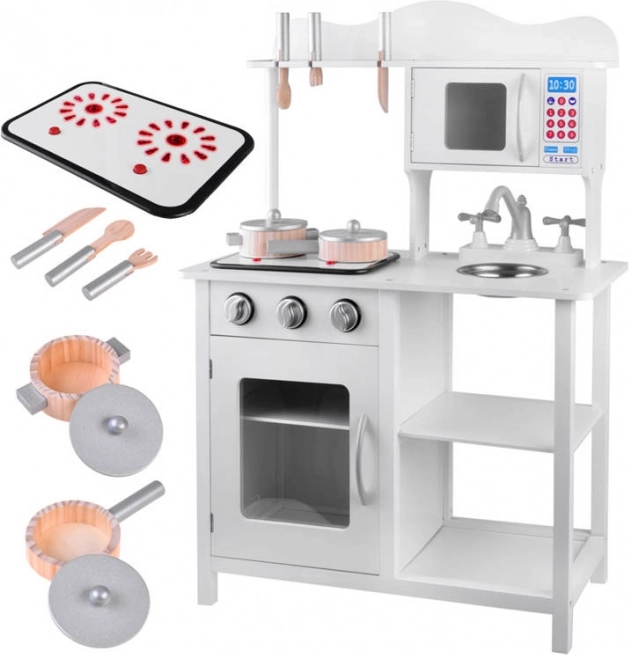 Cuisine pour enfant interactive blanche en bois avec induction et accessoires