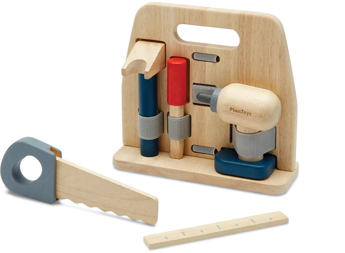 PlanToys ensemble d’outils en bois avec support