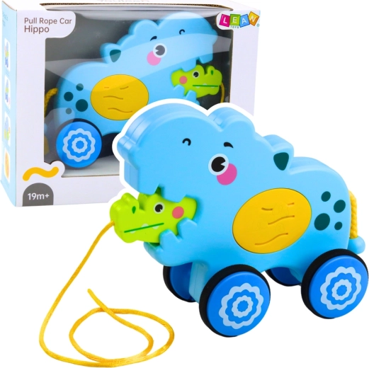 Hippopotame bleu interactif à tirer avec sons