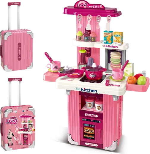 Malette 2-en-1 et cuisine pour enfants avec accessoires – rose