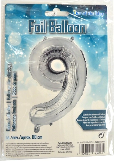 Ballon en aluminium chiffre 9 argenté 80 cm