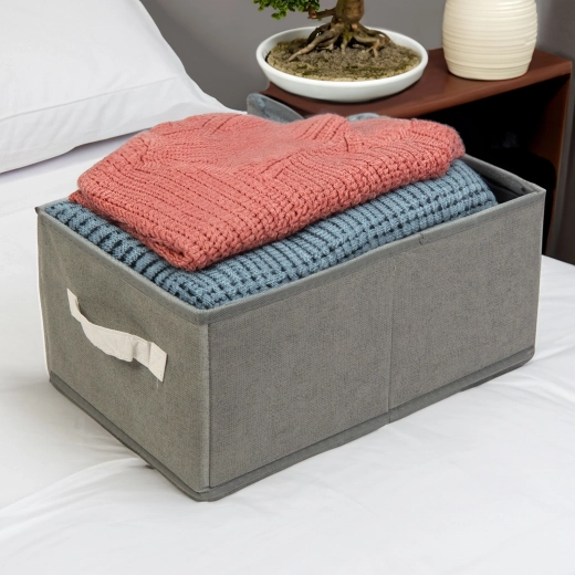Boîte de rangement textile grise 38,5 × 24 × 16,5 cm