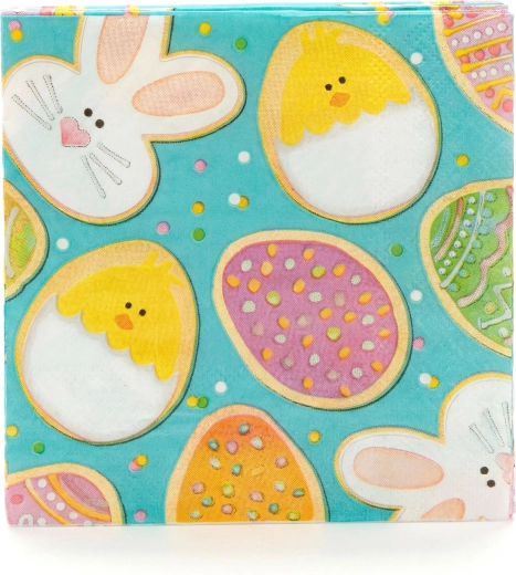 Serviettes en papier de Pâques avec lapins, poussins et œufs, 33 × 33 cm, 16 pièces