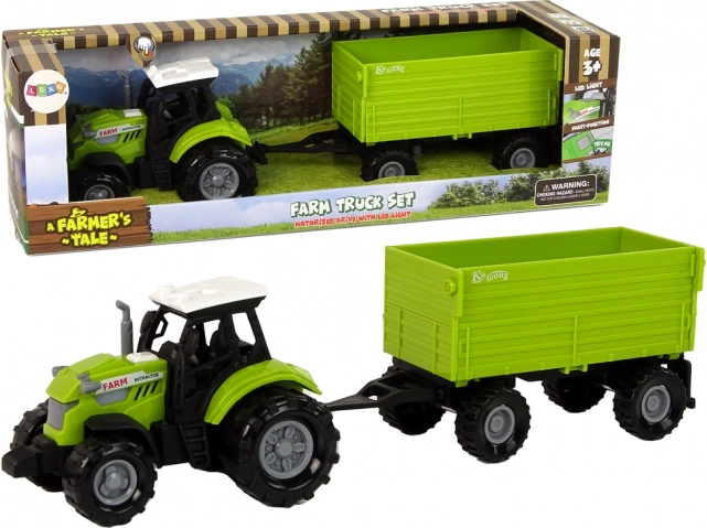 Tracteur agricole vert avec remorque