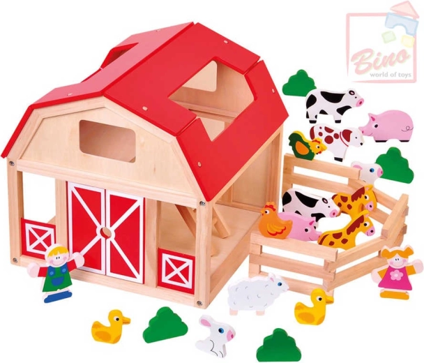 Ferme en bois Bino avec animaux – set de jeu