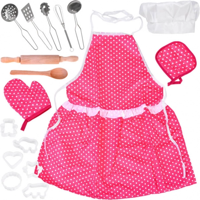 Set de cuisine pour enfants à pois – tablier, toque, ustensiles et emporte-pièces