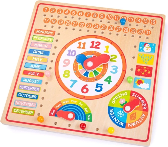 Bigjigs Toys calendrier en bois avec horloge