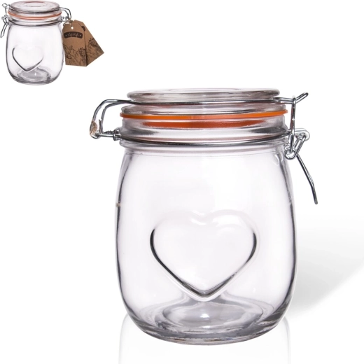 Bocal en verre Bela avec fermeture à clip motif cœur 0,75 l