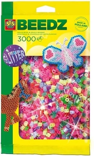 SES Creative perles à repasser néon avec paillettes – 3000 pcs